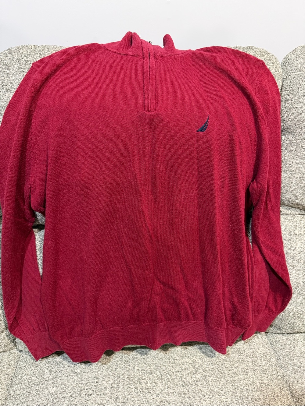 Nautica Crimson Quarter-Zip Pullover with Sail Emblem